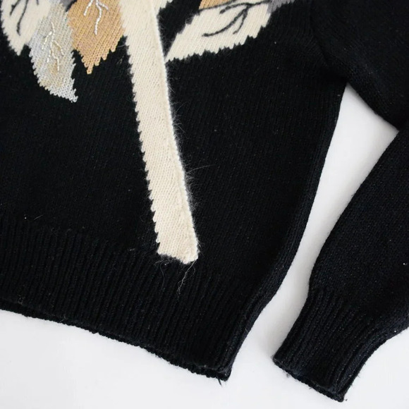 Vintage Joslen Smith  Black with Gold Detail V-Neck Sweater LG - Picture 6 of 12